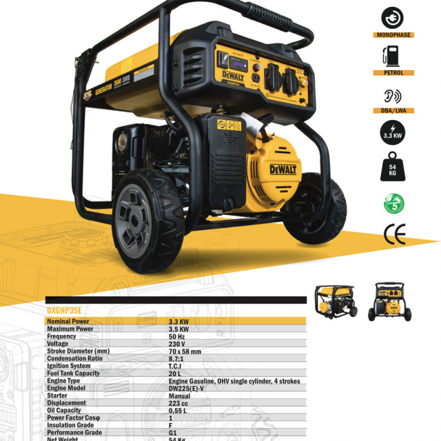 GROUPE ÉLECTROGÈNE CHANTIER ESSENCE 3500W DEWALT DXGNP35E